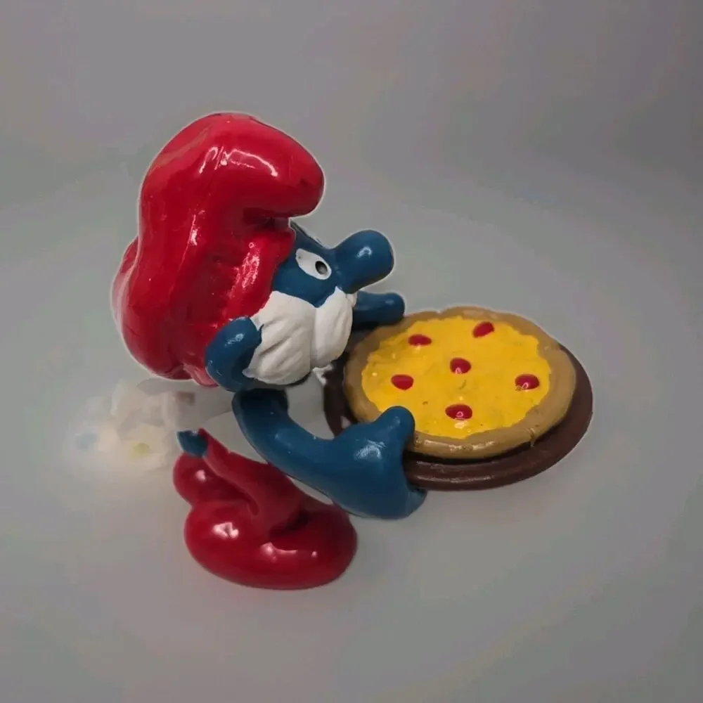 Smurfs 20180 Pizza Papa Smurf Food Rare Vintage Figure PVC Toy Figurine 80s Peyo